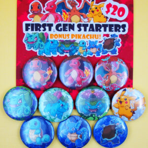 First Gen Starters plus Pikachu